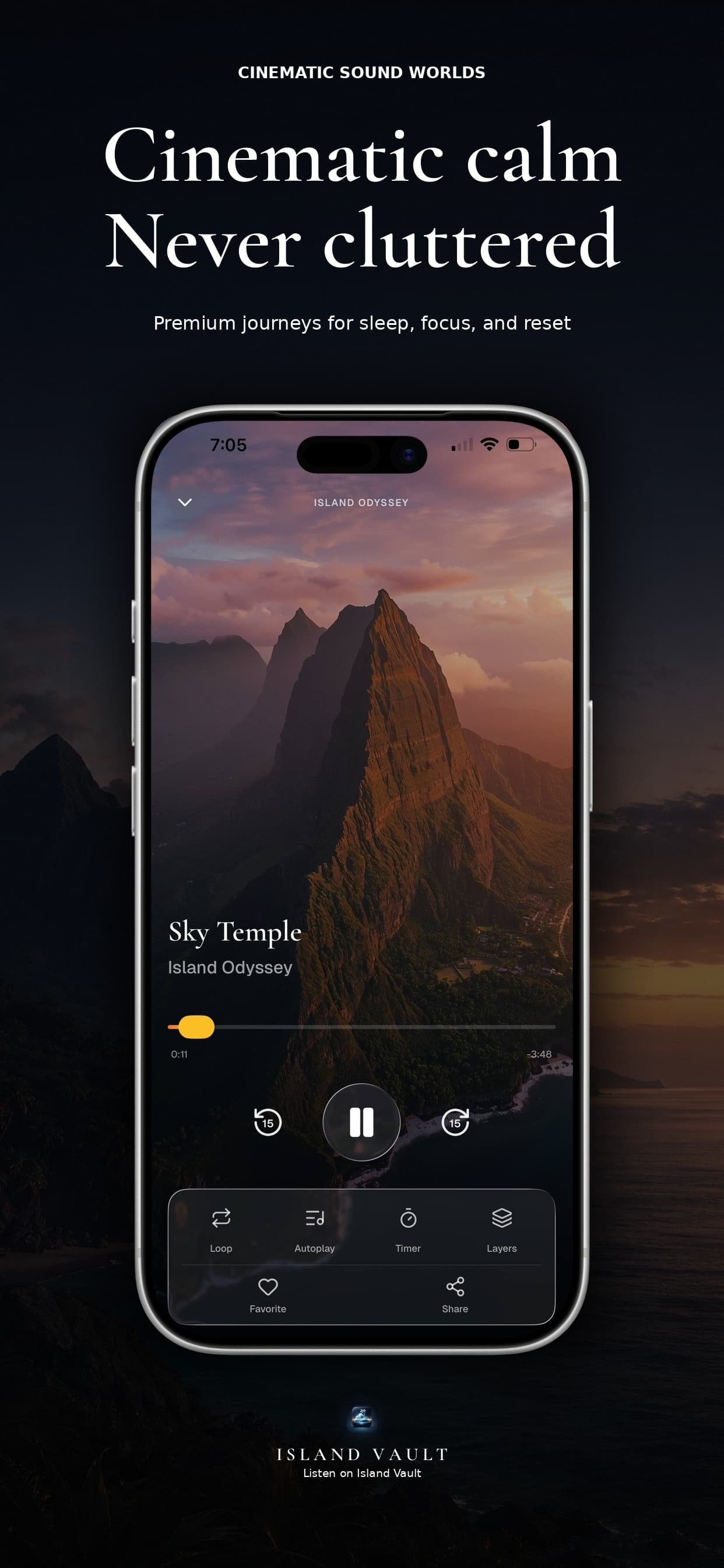 Island Vault App Store screenshot: Cinematic calm